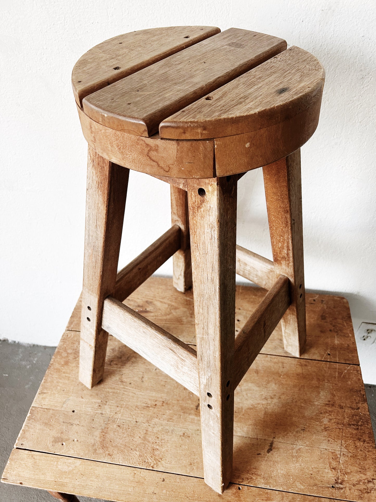 Vintage Chunky Wood Stool