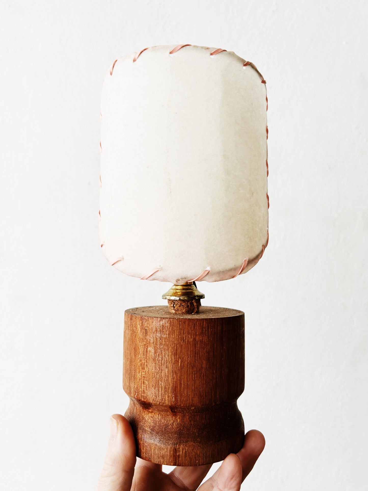 Handmade Wood Lamp with Fiber Shade