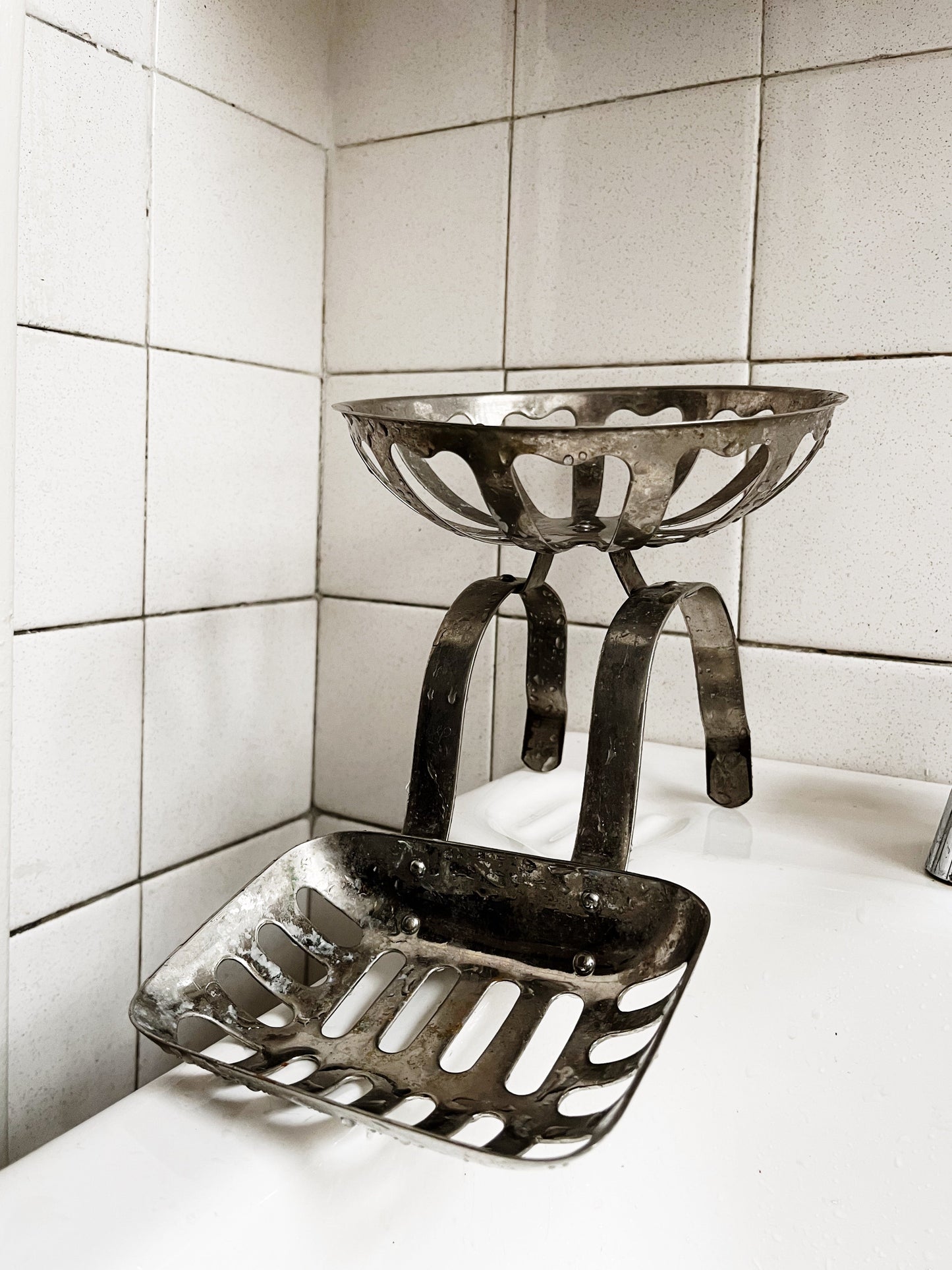 Antique Nickel Plated Bath Caddy