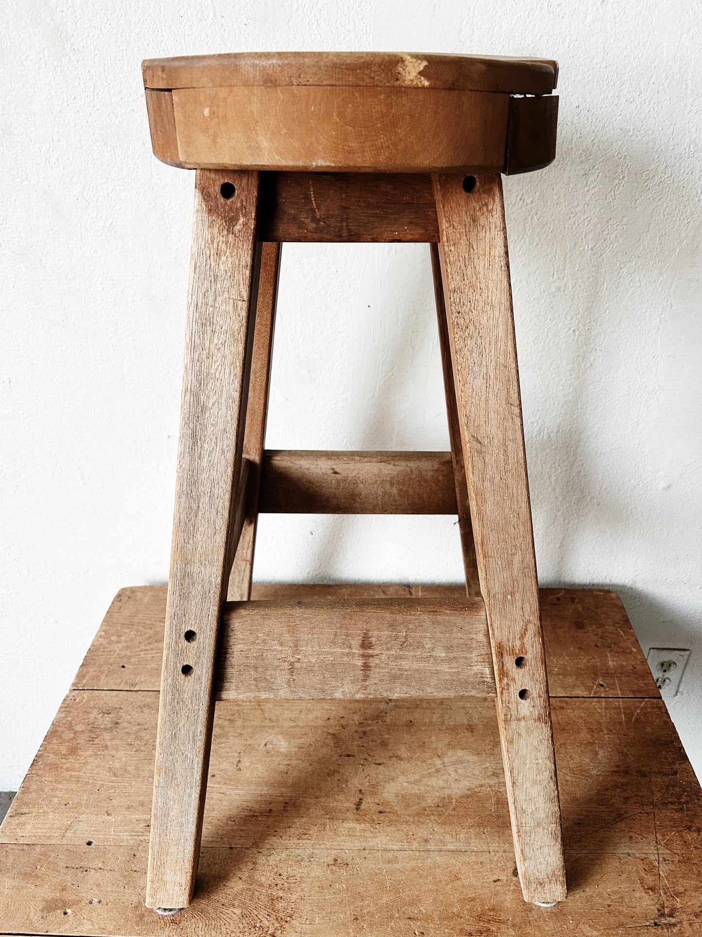 Vintage Chunky Wood Stool