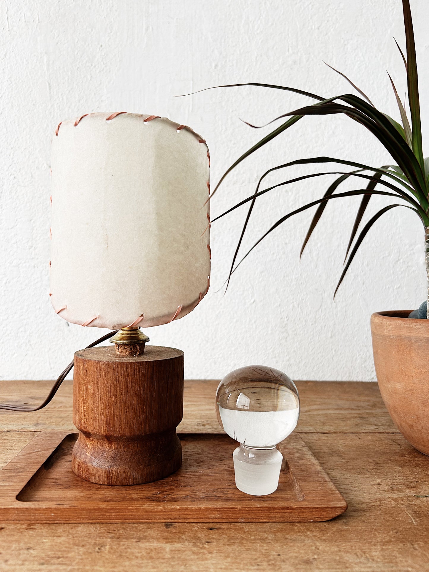 Handmade Wood Lamp with Fiber Shade