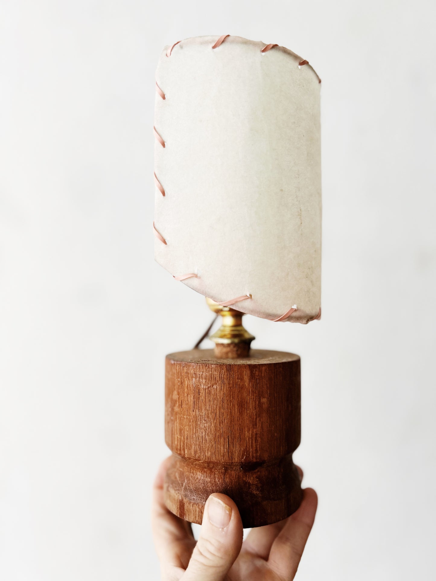 Handmade Wood Lamp with Fiber Shade