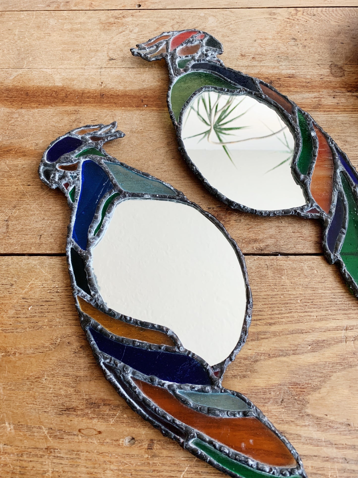 Leaded Stained Glass Parrot Mirror