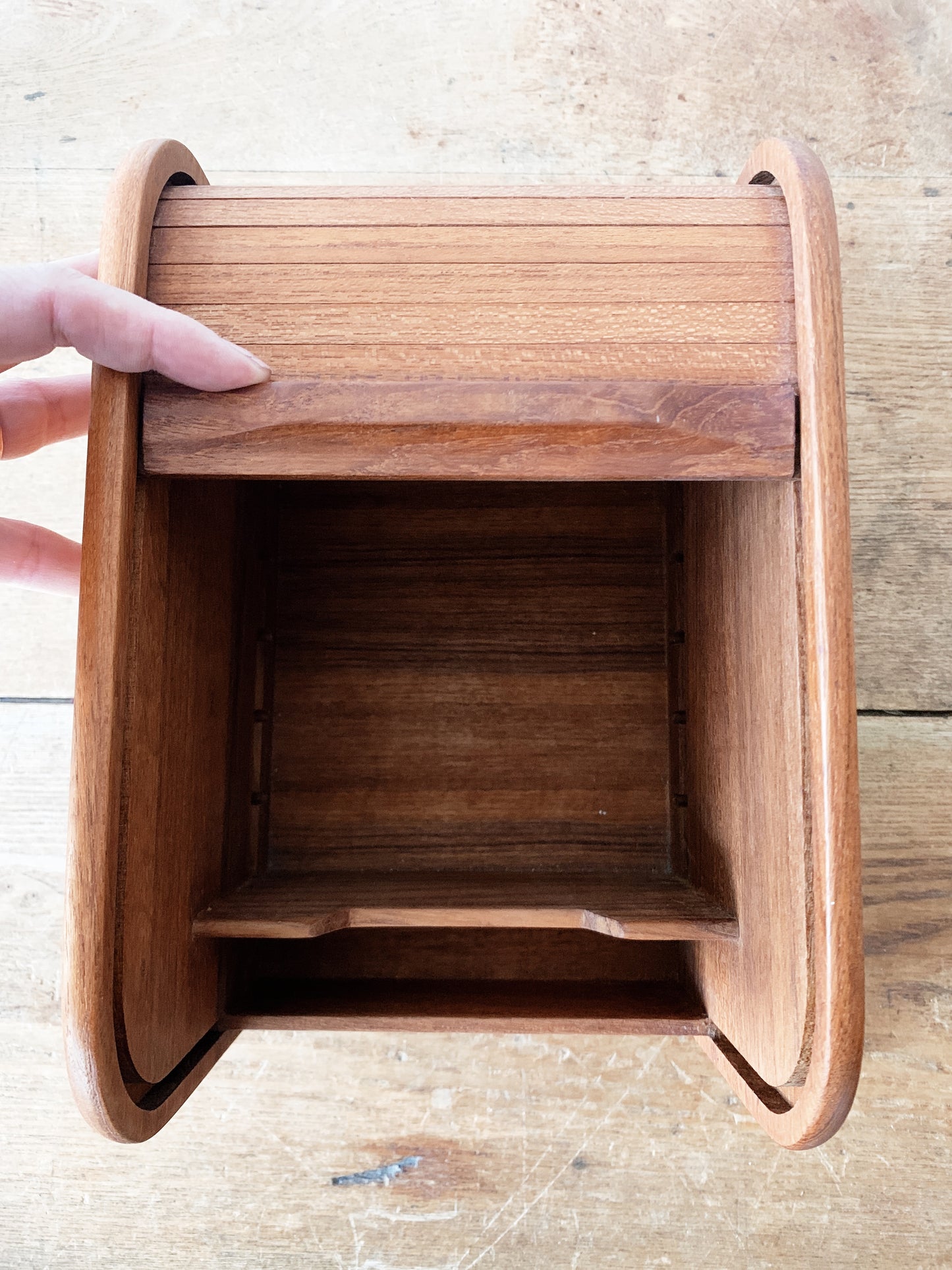 Vintage Teak Tambour Recipe Box