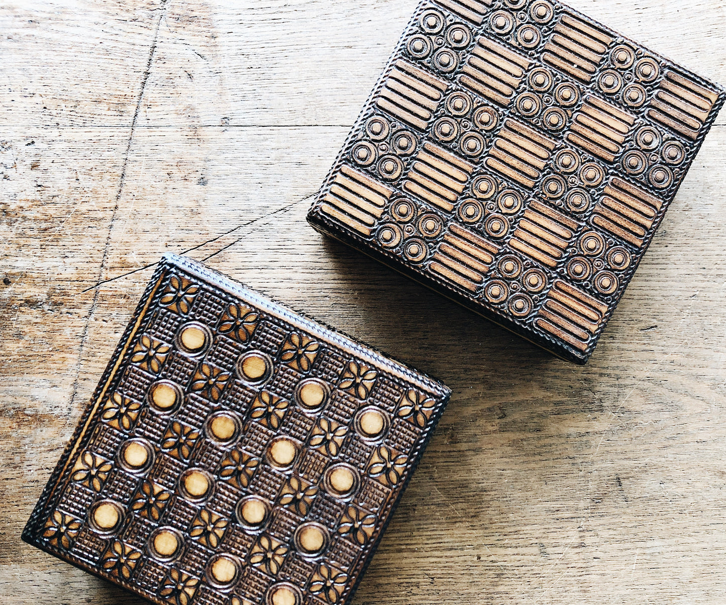 Vintage Folk Woodburned Trinket Box