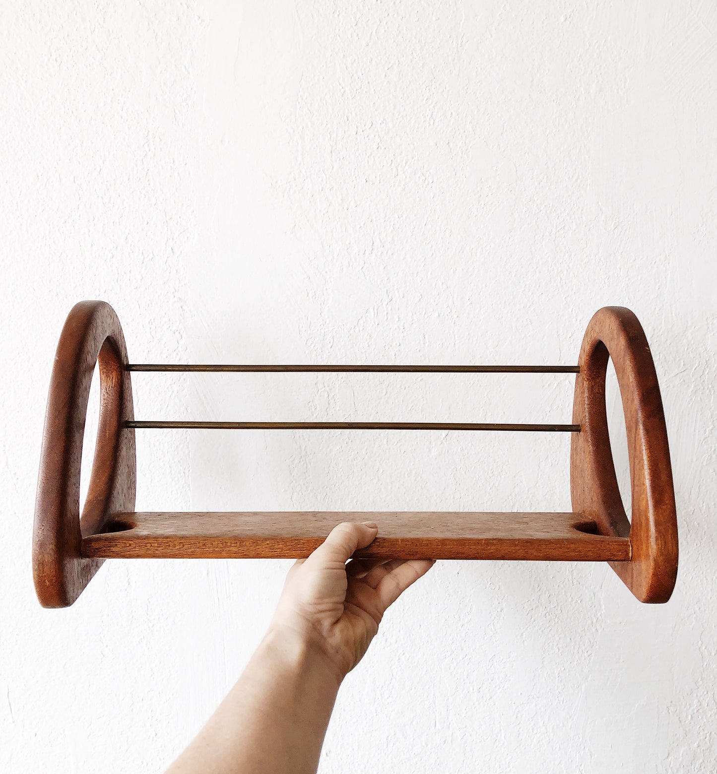 Vintage MCM Teak and Brass Book Rack