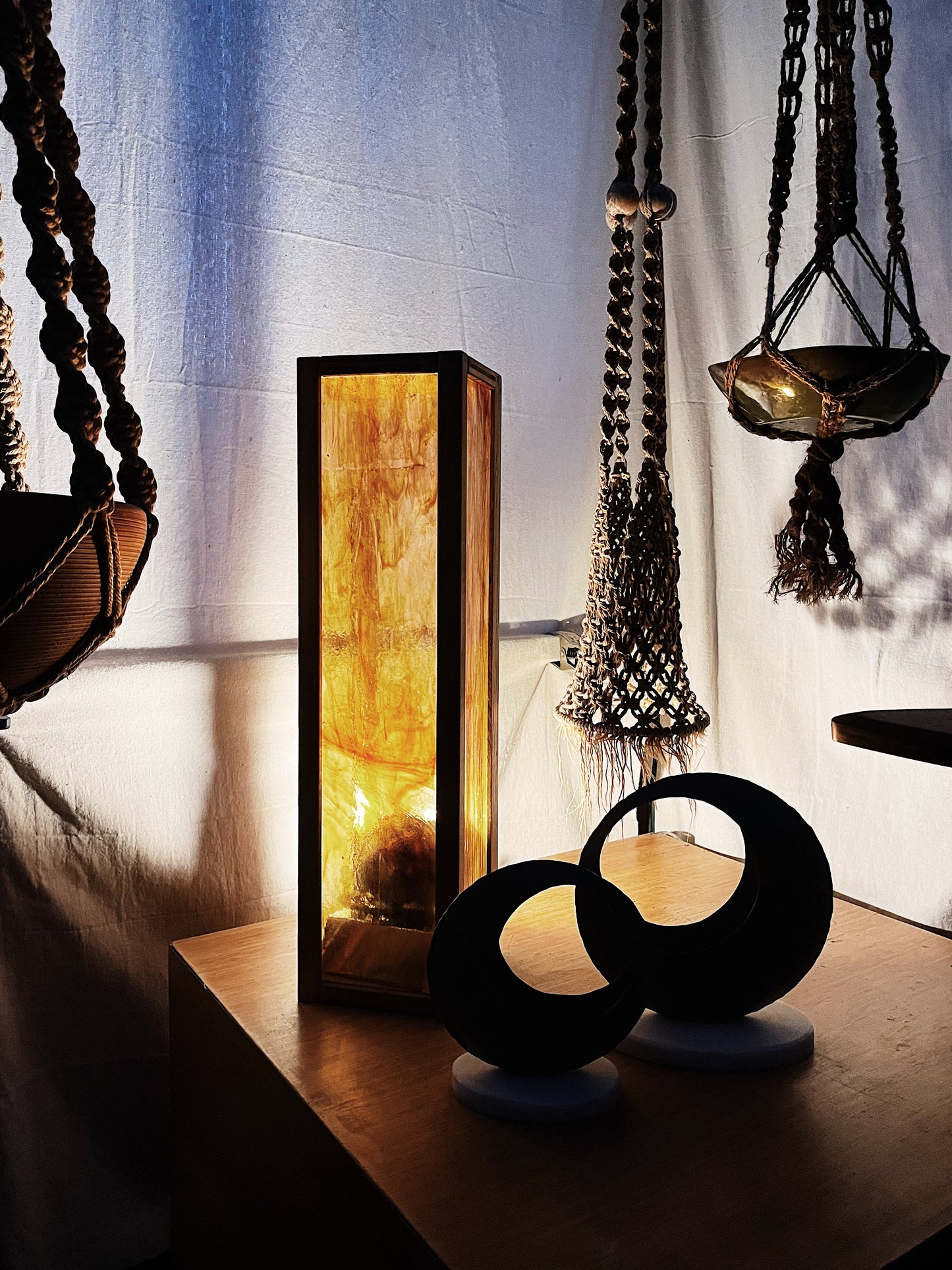 Handmade Slag Glass Lamp / Shelf