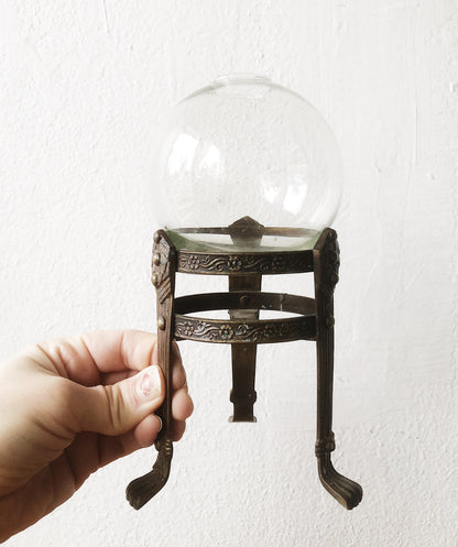 Vintage Glass Orb Vase and Stand