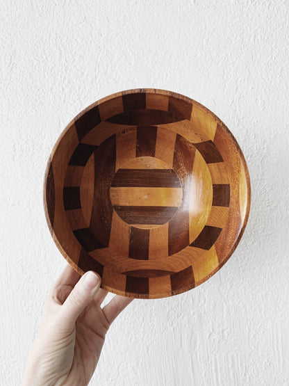 Vintage Turned Wood Inlay Bowl