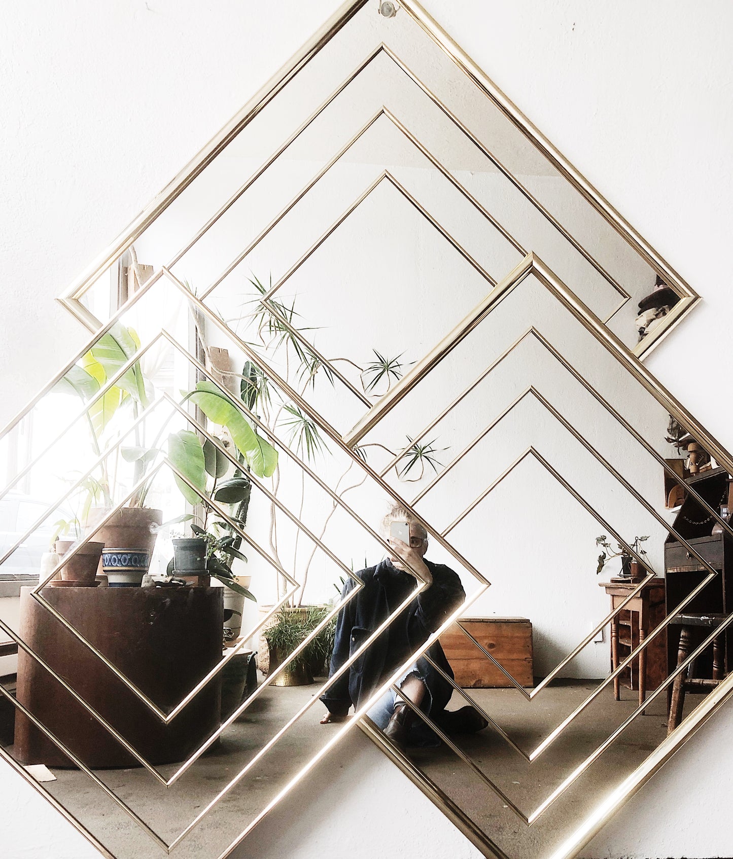 Large Vintage Inlay Gold Mirror