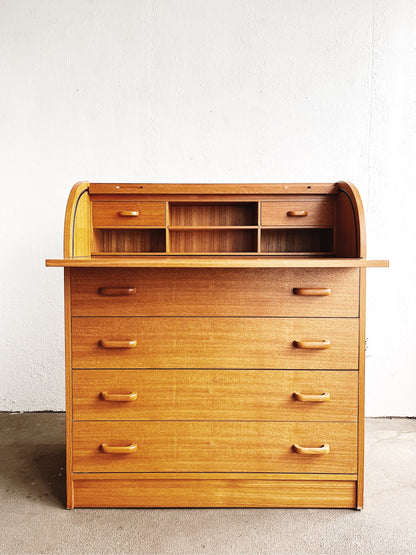 Vintage Teak Roll Top Desk