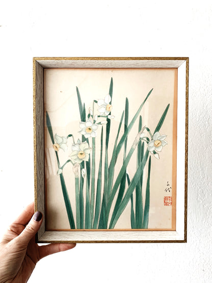 Antique Gansai Watercolor Painting Japan