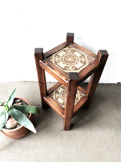 Vintage Tiled Wood Plant Stand