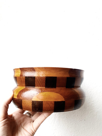 Vintage Turned Wood Inlay Bowl