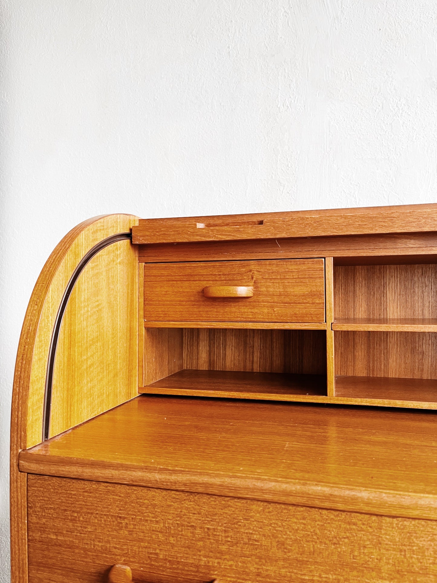 Vintage Teak Roll Top Desk