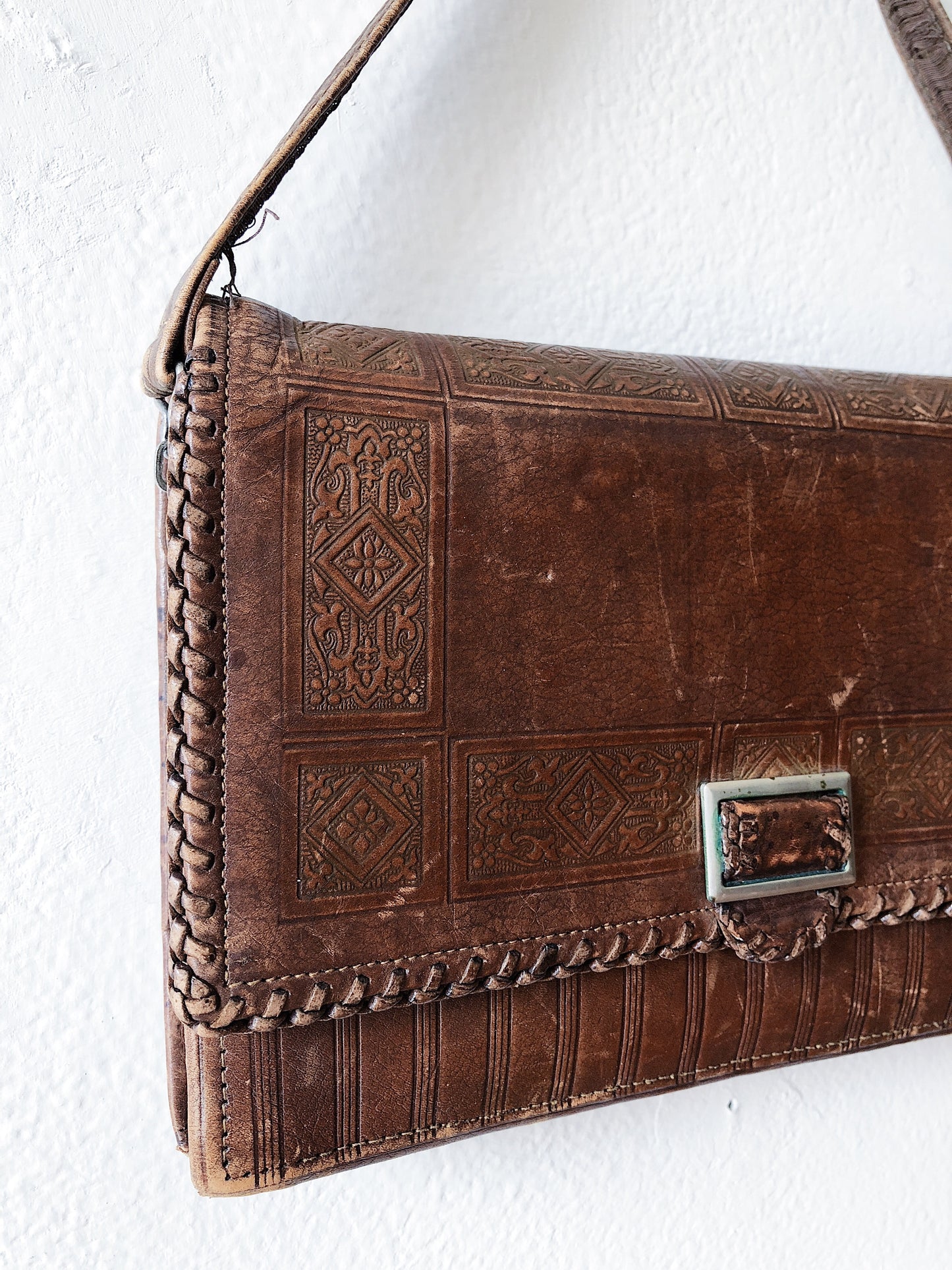 Antique Leather Deco Clutch