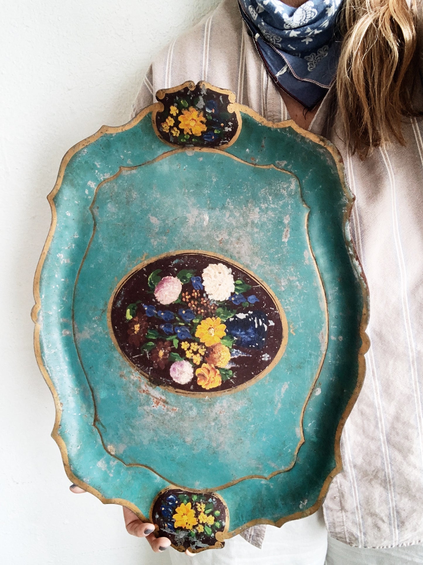 Antique Hand Painted Metal Tray