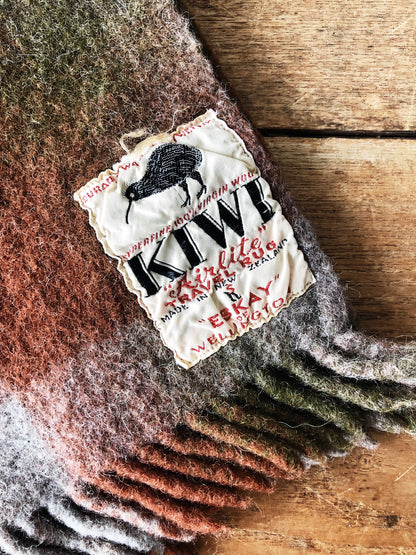 Vintage Kiwi Felted Wool Blanket or Rug