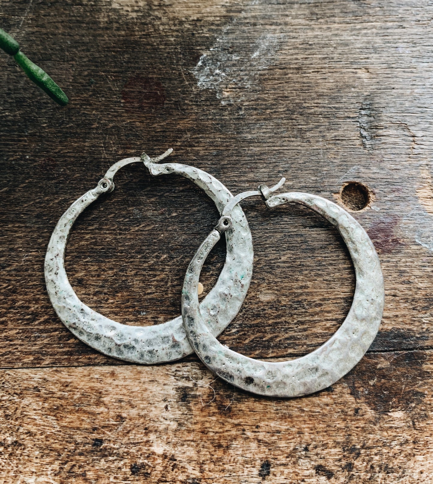 Vintage Hammered Silver Hoops