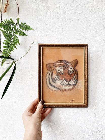 Vintage Painted Tiger Portrait