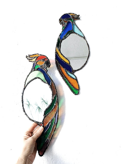Leaded Stained Glass Parrot Mirror