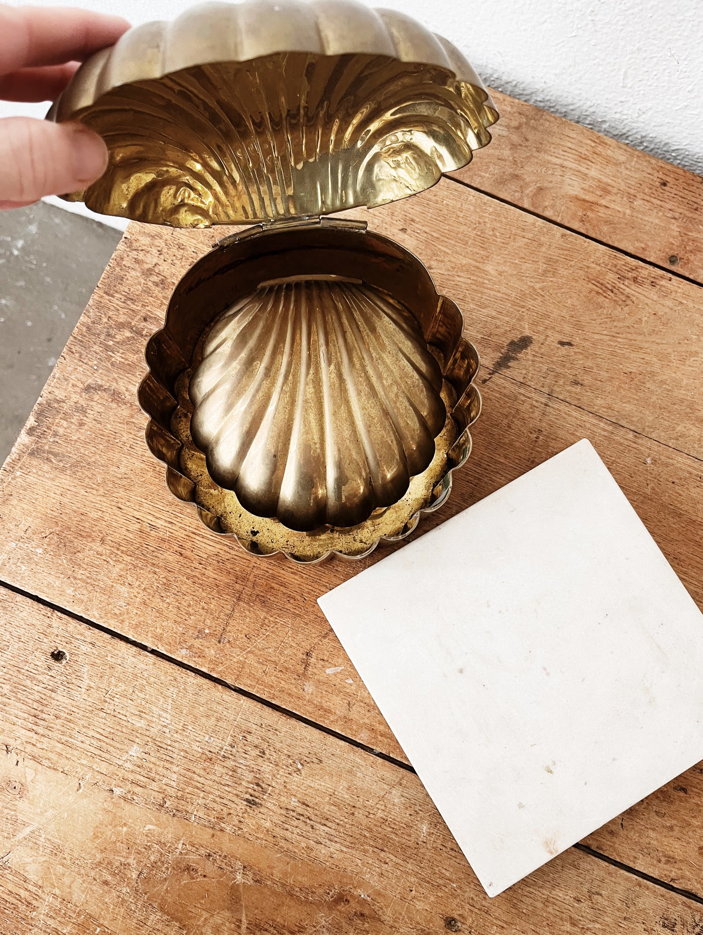Vintage Brass Clam Shell Box