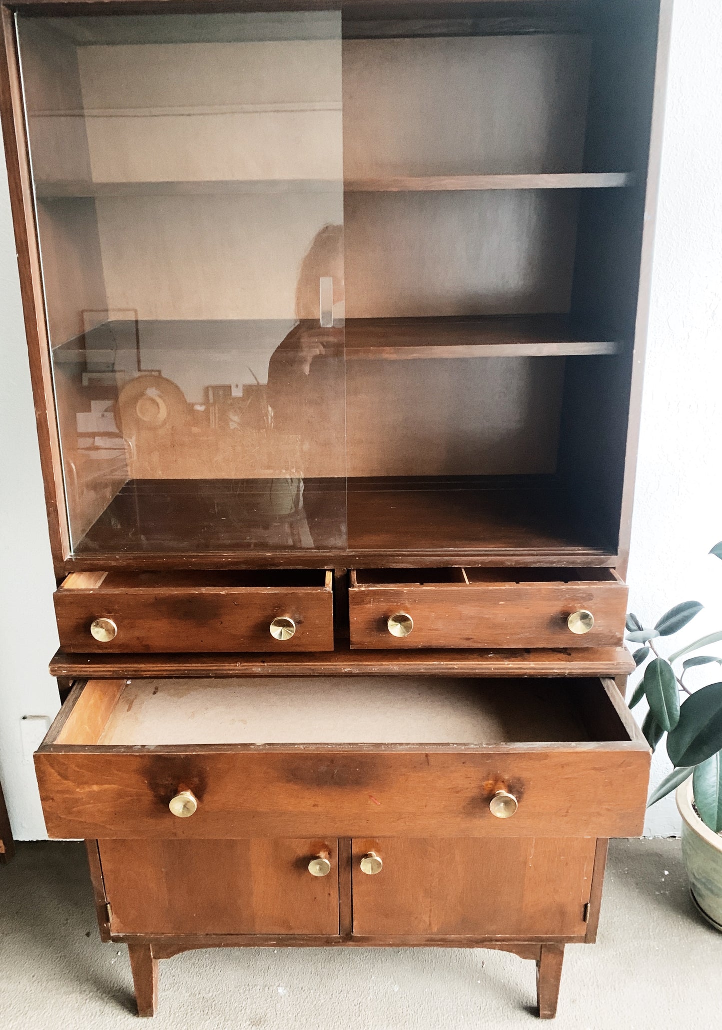 Mid Century Solid Wood Hutch