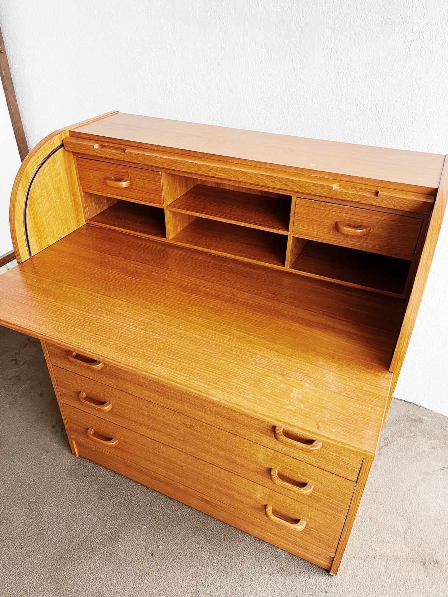 Vintage Teak Roll Top Desk