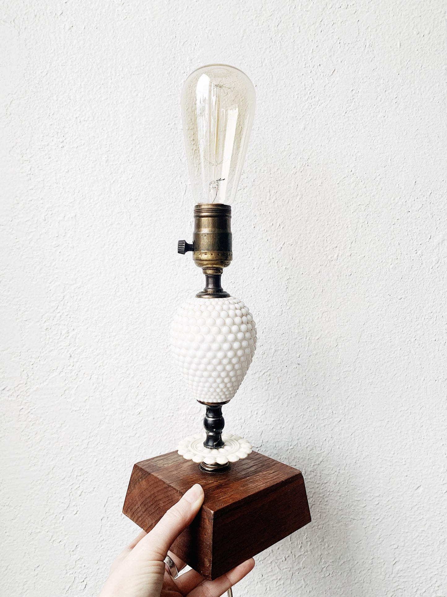 Vintage Milk Glass Wood Base Lamp