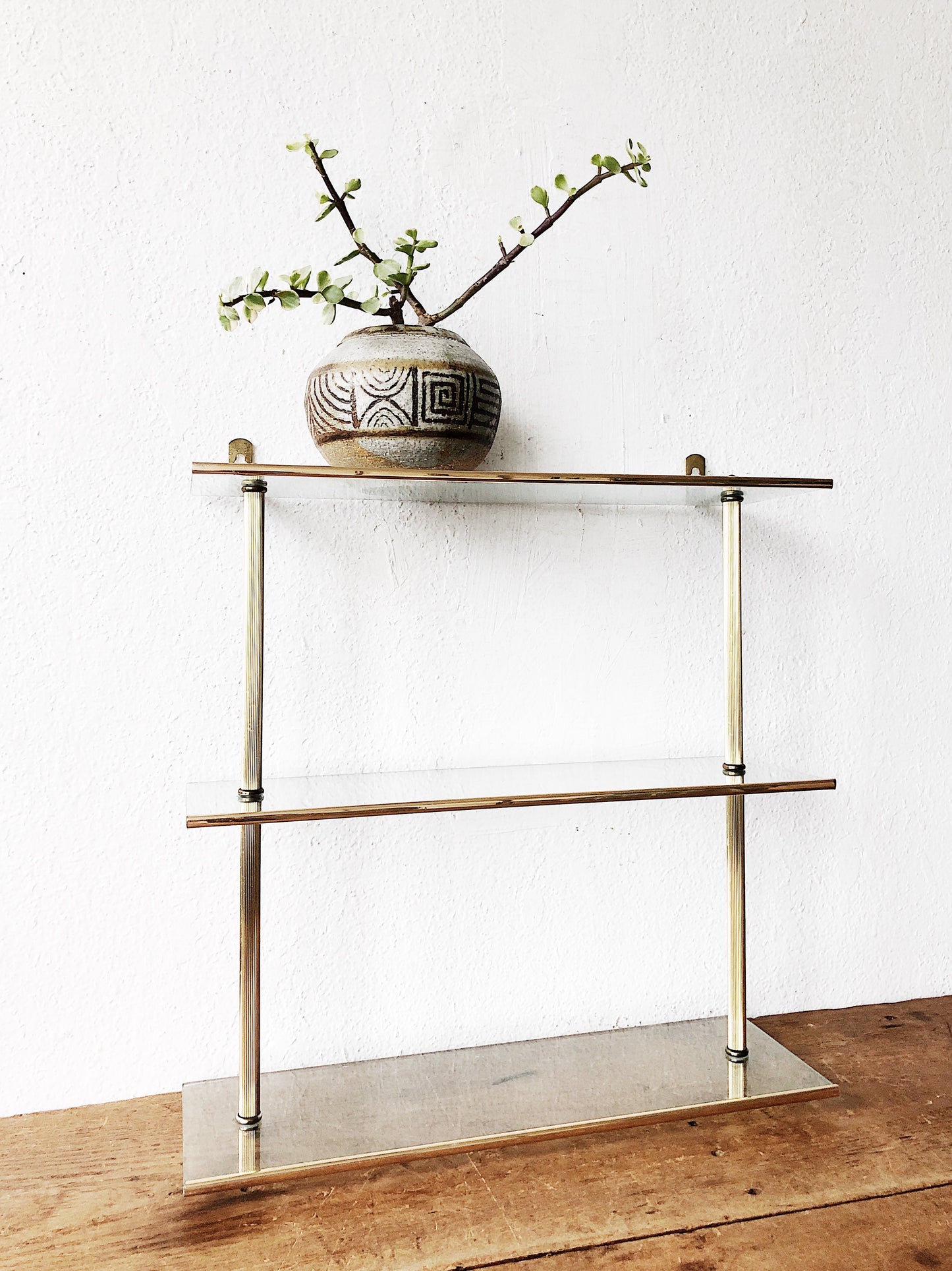 Vintage Brass and Glass Floating Shelf