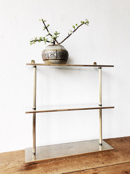 Vintage Brass and Glass Floating Shelf