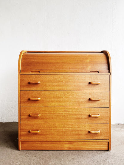 Vintage Teak Roll Top Desk