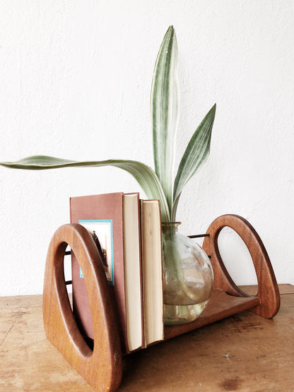 Vintage MCM Teak and Brass Book Rack